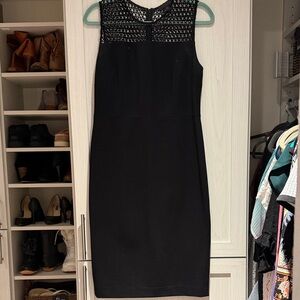 Saks Fifth Avenue Black Midi Dress with Lace Detail